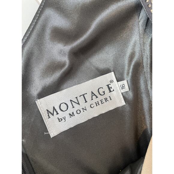 Montage by Mon Cheri M536 Charcoal Beaded Peplum Evening Gown Plus Size 16 - Picture 5 of 10